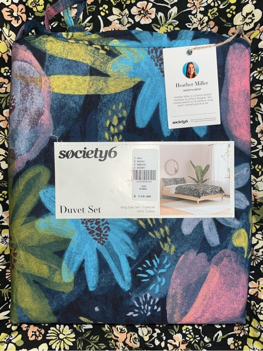 Society6 X UO HOME Blue Teal Floral Duvet Cover Set SZ KINGNEW NWT